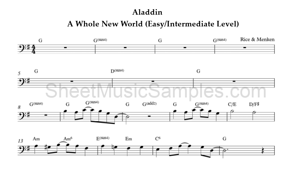 Aladdin - A Whole New World (Easy/Intermediate Level)