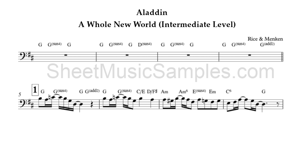 Aladdin - A Whole New World (Intermediate Level)