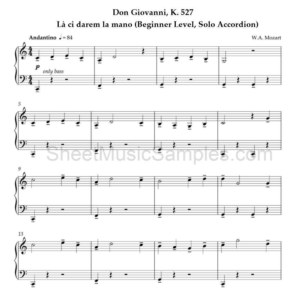 Don Giovanni, K. 527 - Là ci darem la mano (Beginner Level, Solo Accordion)