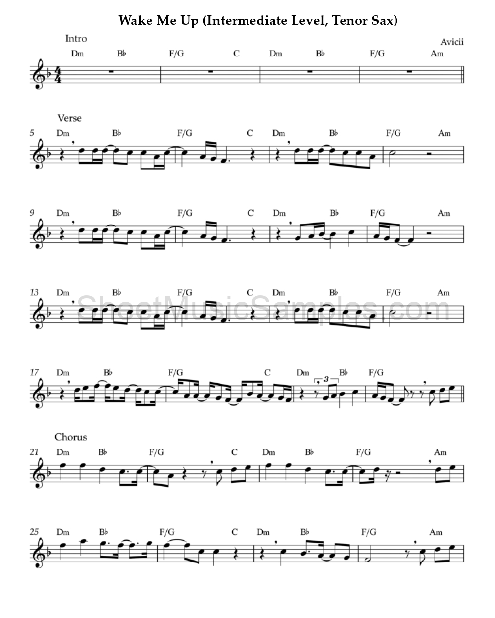 Wake Me Up (Intermediate Level, Tenor Sax)