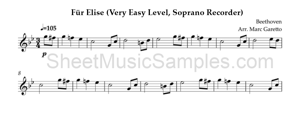 Für Elise (Very Easy Level, Soprano Recorder)