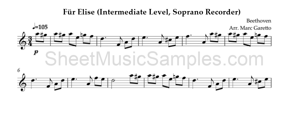 Für Elise (Intermediate Level, Soprano Recorder)