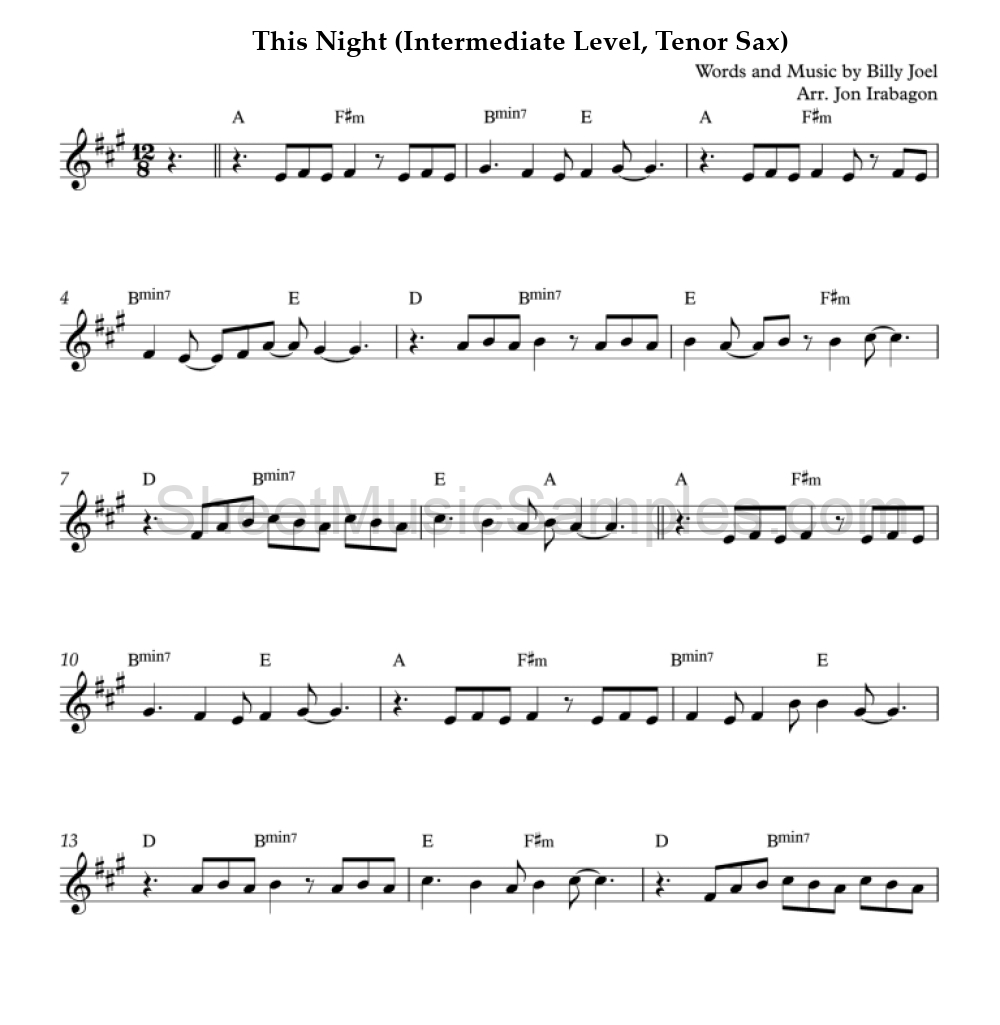 This Night (Intermediate Level, Tenor Sax)