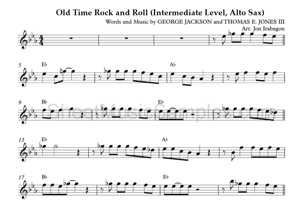 Old Time Rock and Roll (Intermediate Level, Alto Sax)