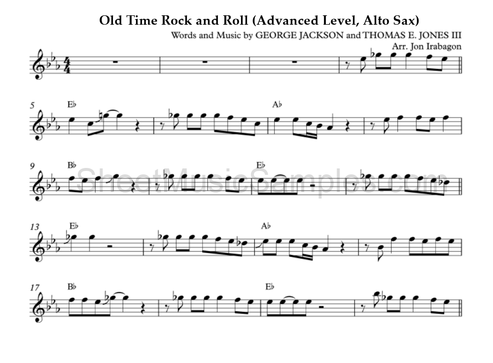 Old Time Rock and Roll (Advanced Level, Alto Sax)