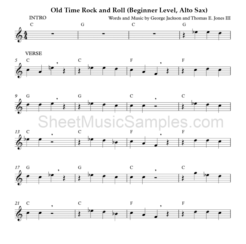 Old Time Rock and Roll (Beginner Level, Alto Sax)