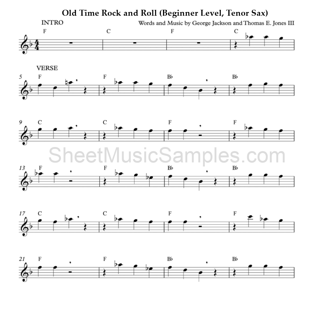 Old Time Rock and Roll (Beginner Level, Tenor Sax)