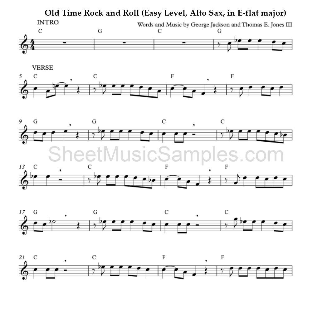 Old Time Rock and Roll (Easy Level, Alto Sax, in E-flat major)