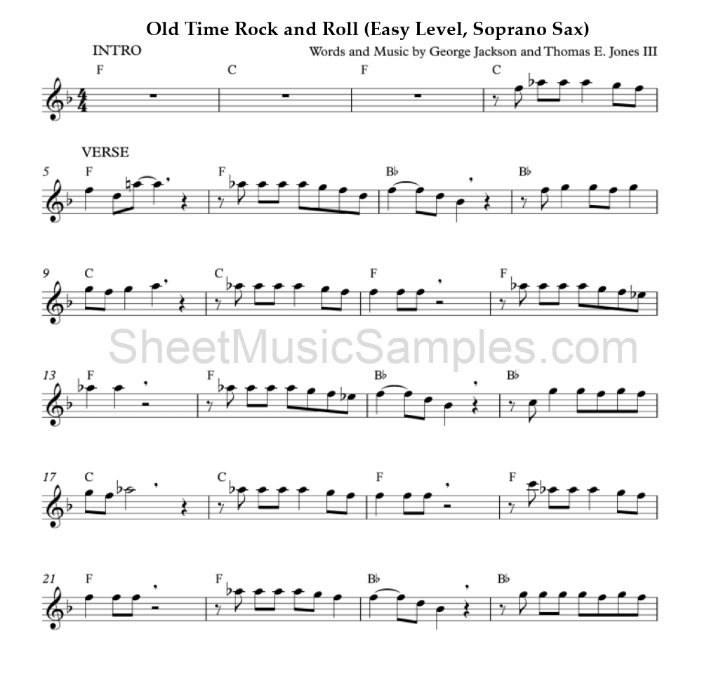 Old Time Rock and Roll (Easy Level, Soprano Sax)