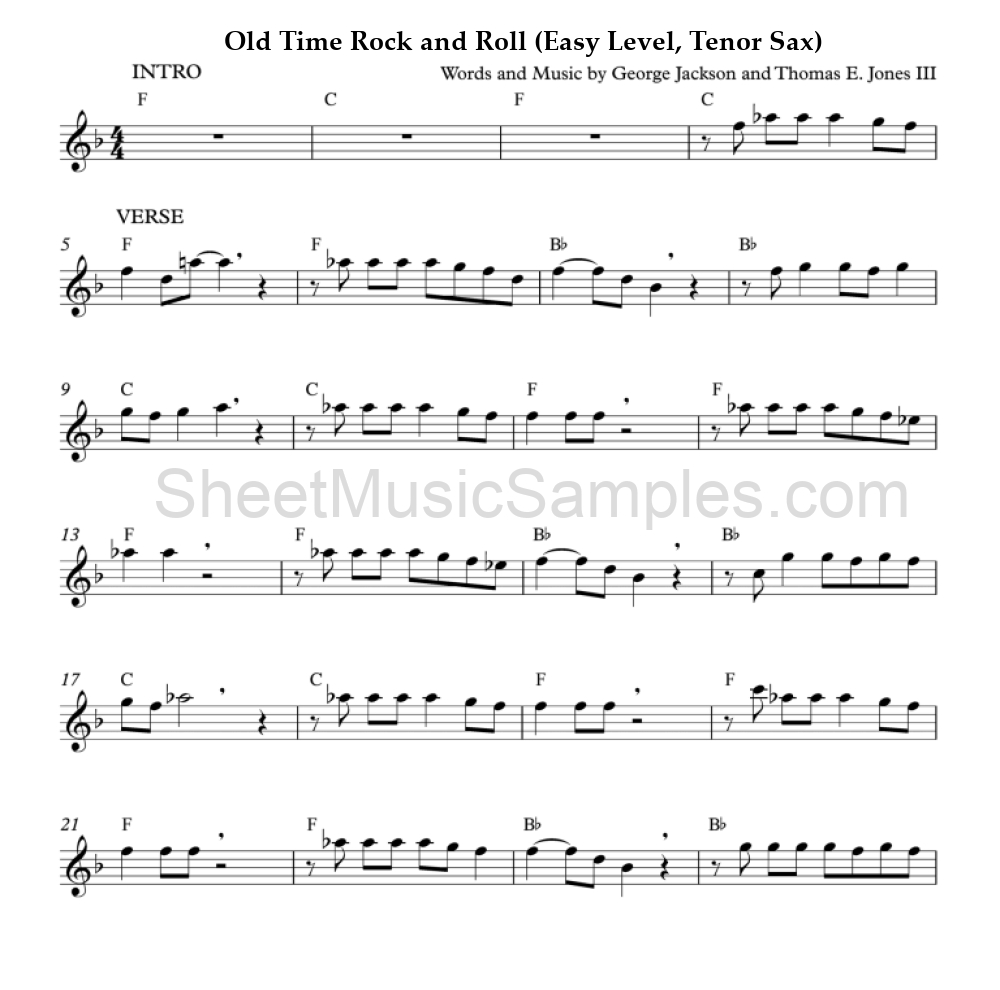 Old Time Rock and Roll (Easy Level, Tenor Sax)