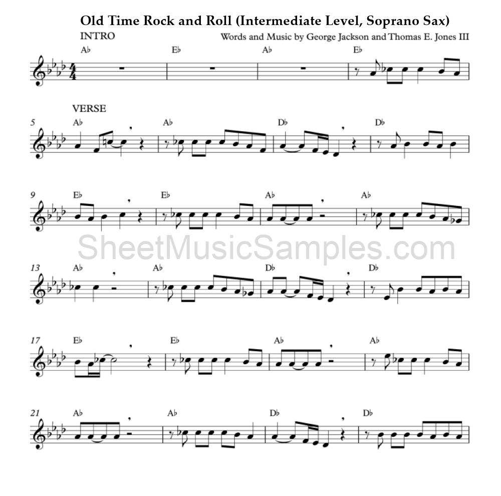 Old Time Rock and Roll (Intermediate Level, Soprano Sax)