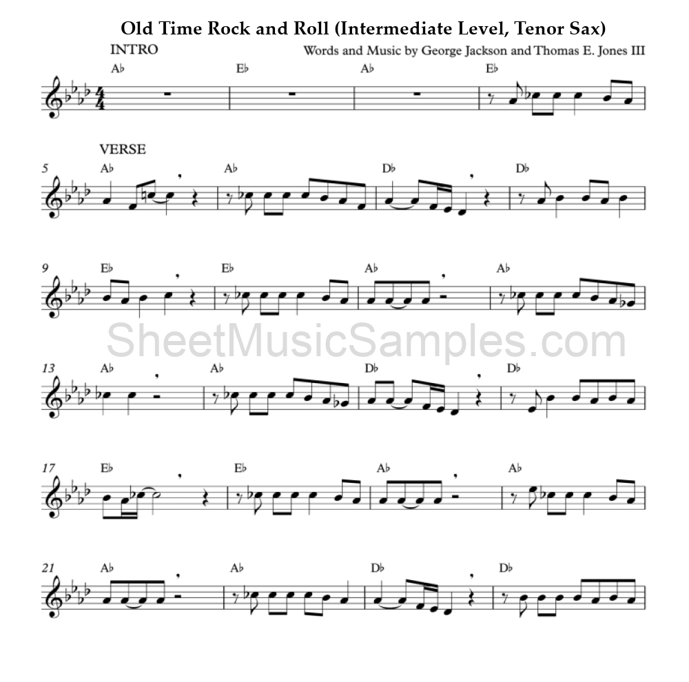 Old Time Rock and Roll (Intermediate Level, Tenor Sax)