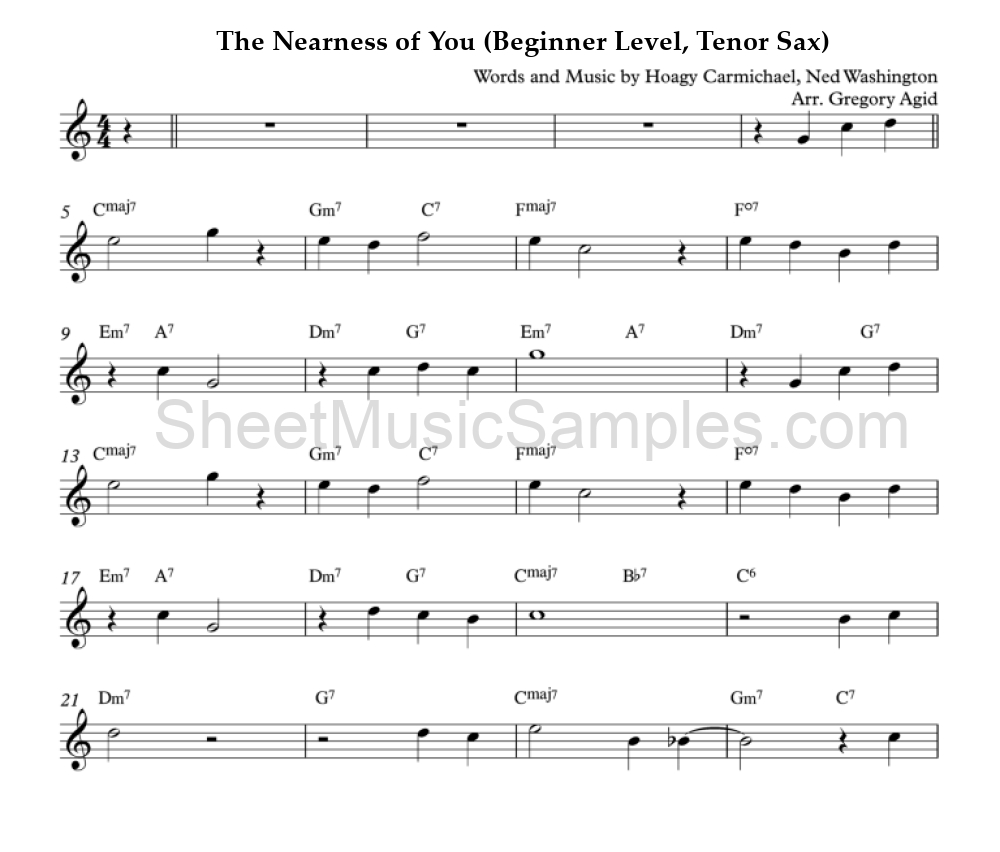 The Nearness of You (Beginner Level, Tenor Sax)