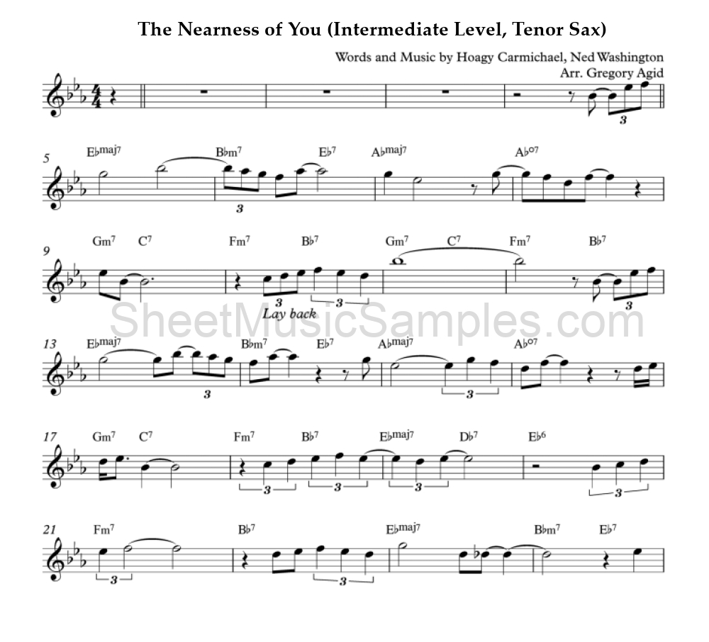 The Nearness of You (Intermediate Level, Tenor Sax)