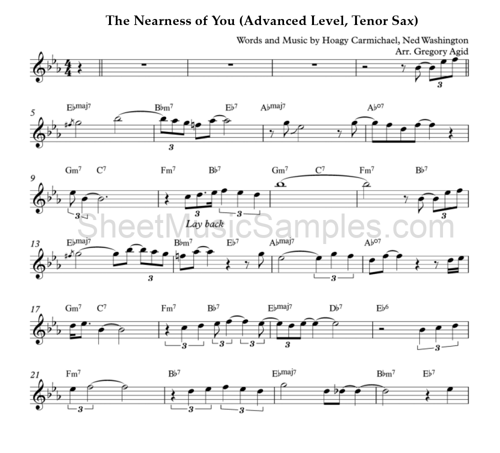 The Nearness of You (Advanced Level, Tenor Sax)