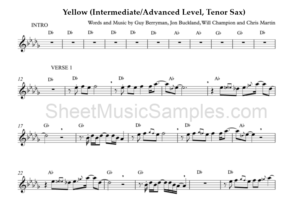 Yellow (Intermediate/Advanced Level, Tenor Sax)