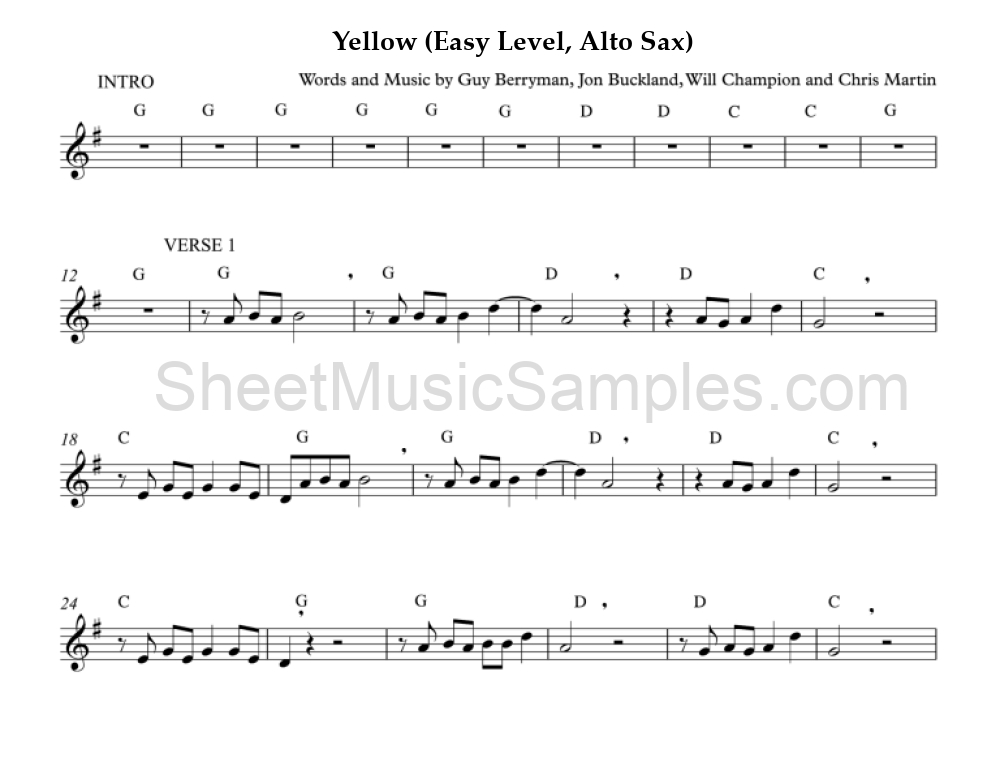 Yellow (Easy Level, Alto Sax)