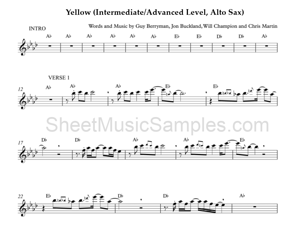 Yellow (Intermediate/Advanced Level, Alto Sax)