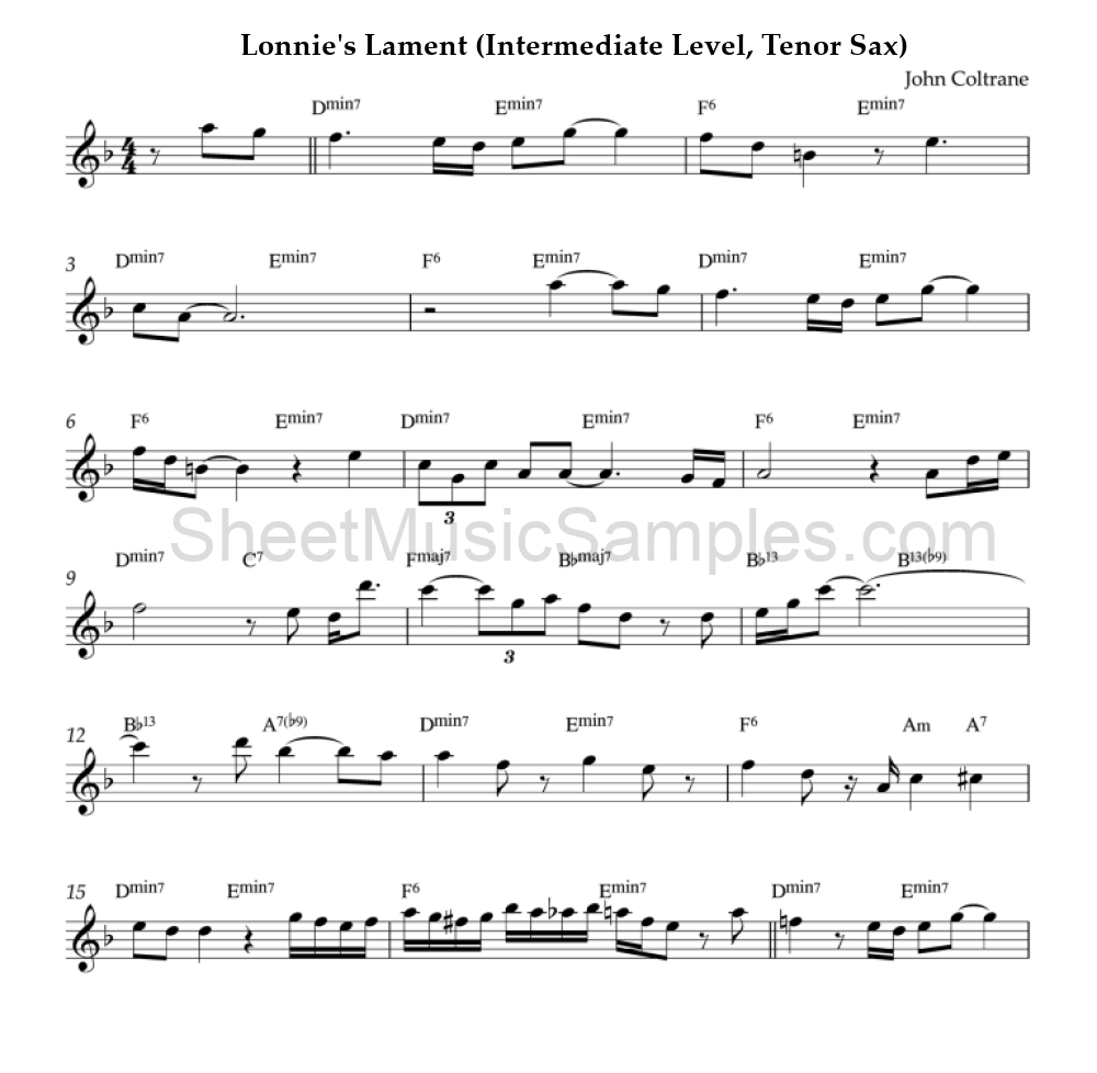 Lonnie's Lament (Intermediate Level, Tenor Sax)