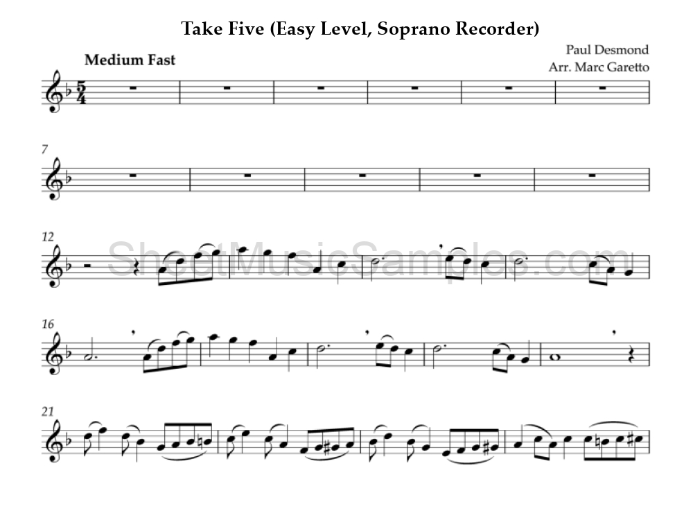 Take Five (Easy Level, Soprano Recorder)