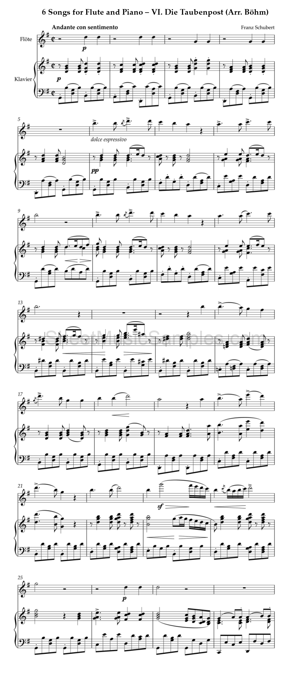 6 Songs for Flute and Piano – VI. Die Taubenpost (Arr. Böhm)