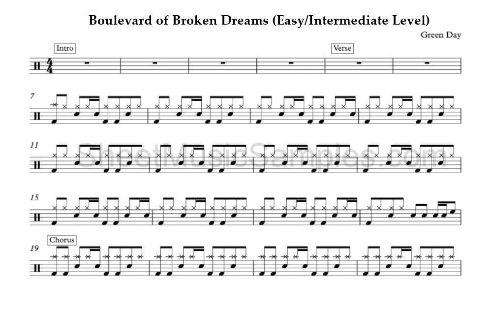 Boulevard of Broken Dreams (Easy/Intermediate Level)