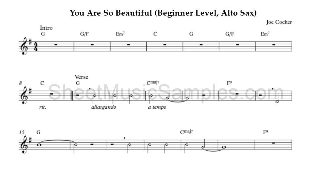 You Are So Beautiful (Beginner Level, Alto Sax)