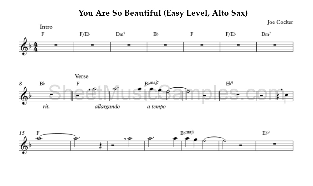 You Are So Beautiful (Easy Level, Alto Sax)