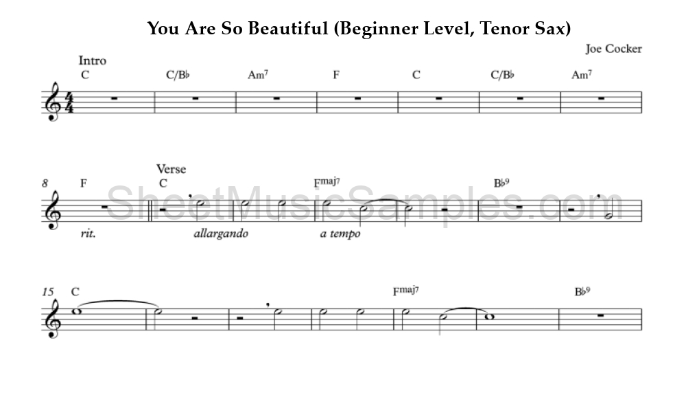 You Are So Beautiful (Beginner Level, Tenor Sax)