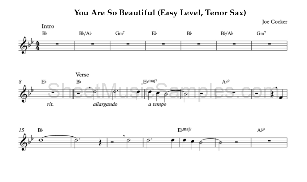 You Are So Beautiful (Easy Level, Tenor Sax)