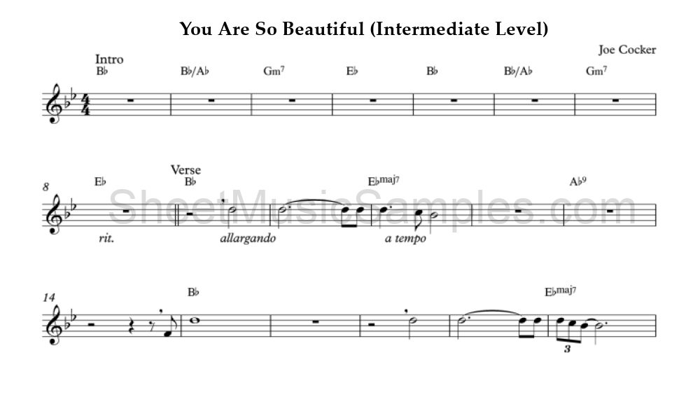 You Are So Beautiful (Intermediate Level)