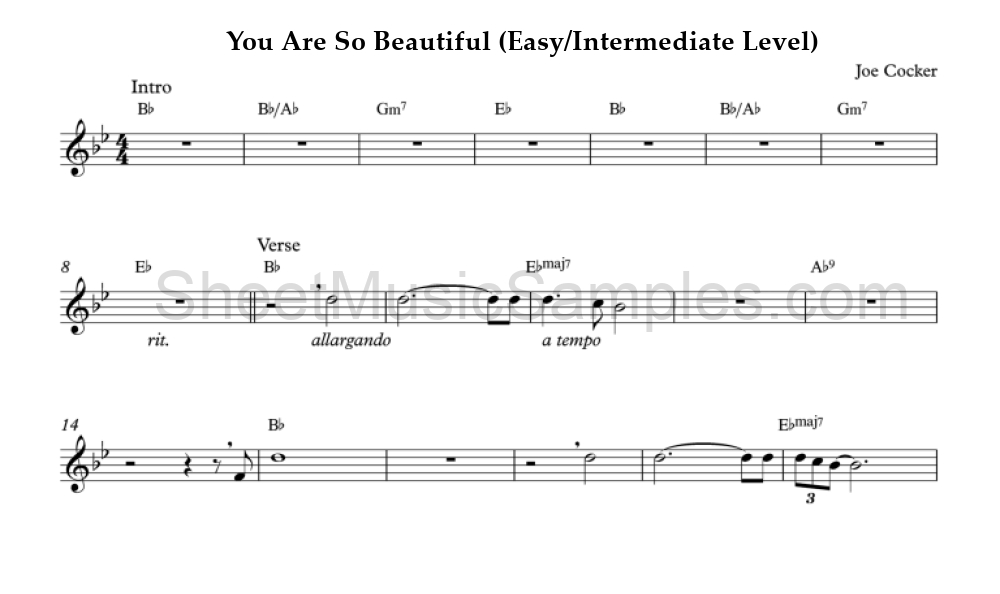 You Are So Beautiful (Easy/Intermediate Level)