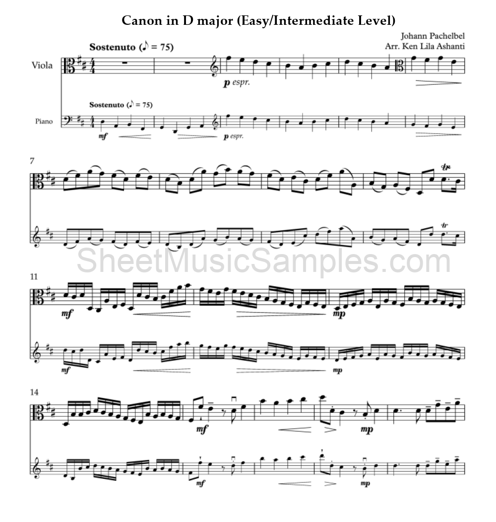 Canon in D major (Easy/Intermediate Level)