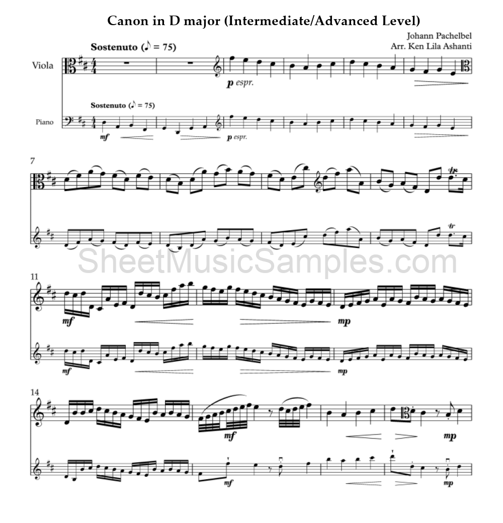 Canon in D major (Intermediate/Advanced Level)