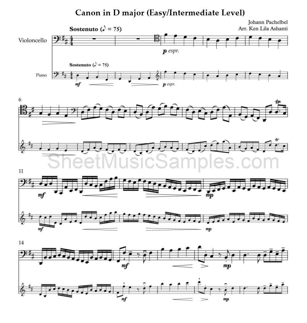 Canon in D major (Easy/Intermediate Level)