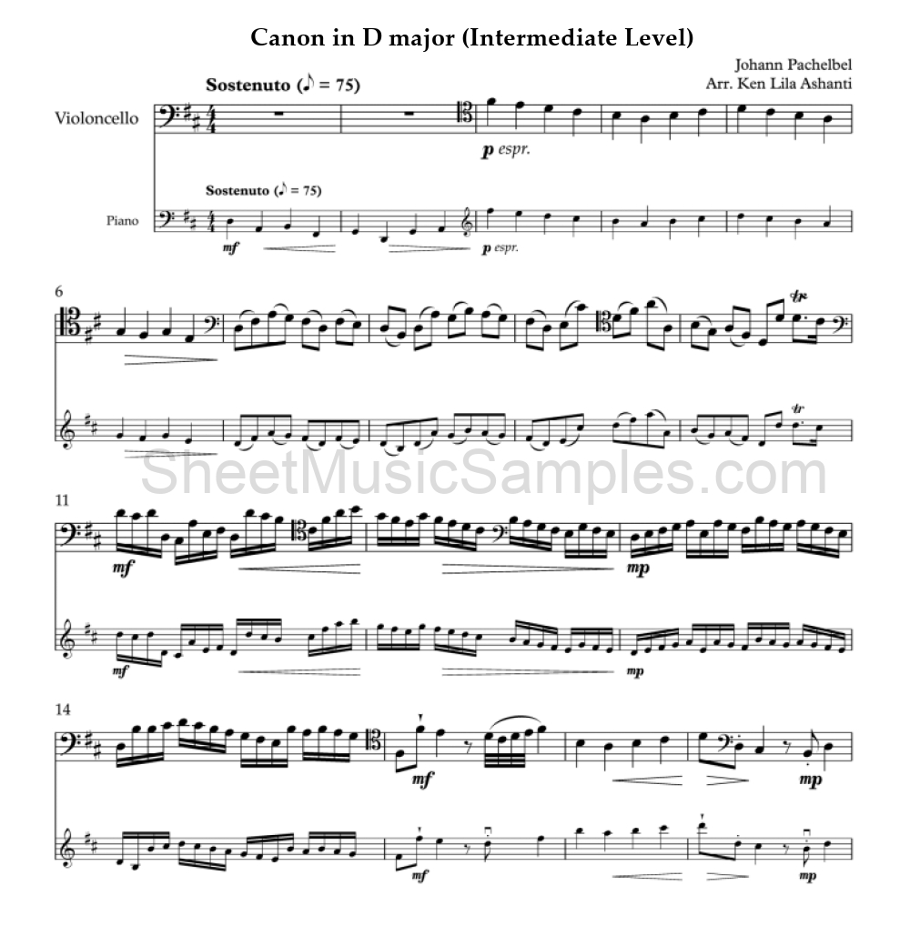 Canon in D major (Intermediate Level)