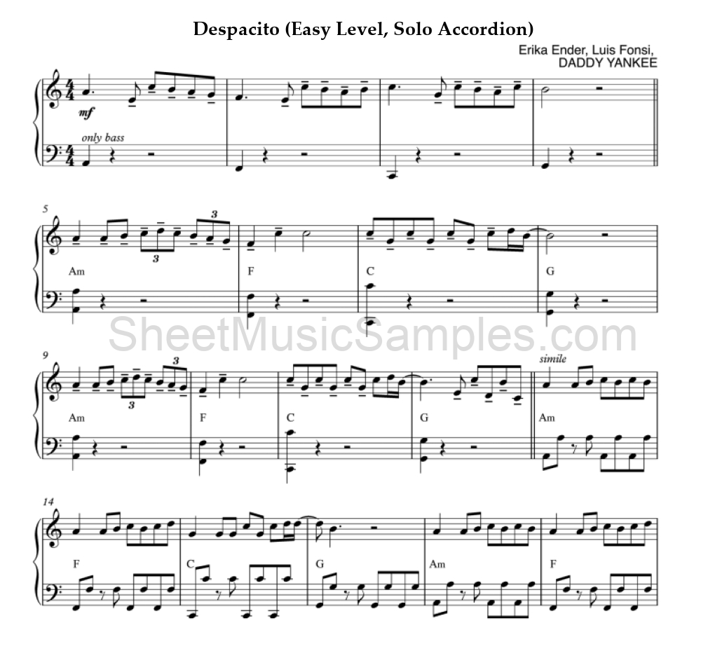 Despacito (Easy Level, Solo Accordion)