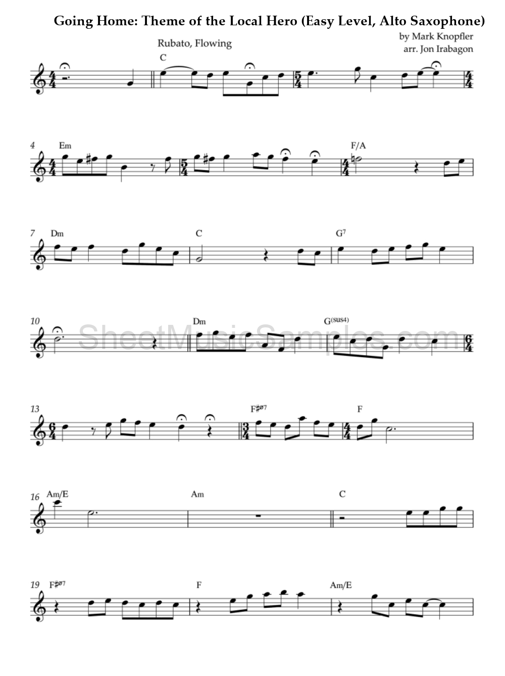 Going Home: Theme of the Local Hero (Easy Level, Alto Saxophone)