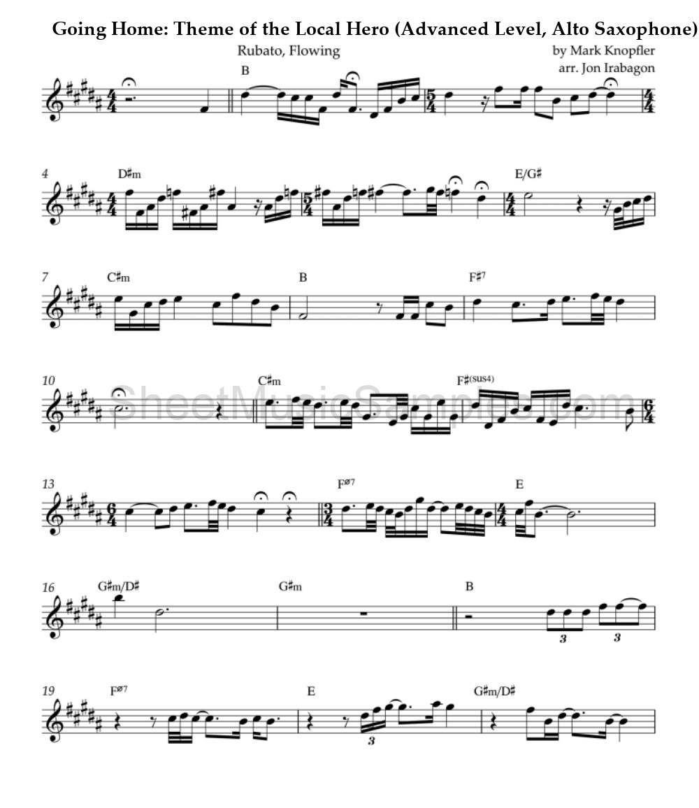 Going Home: Theme of the Local Hero (Advanced Level, Alto Saxophone)