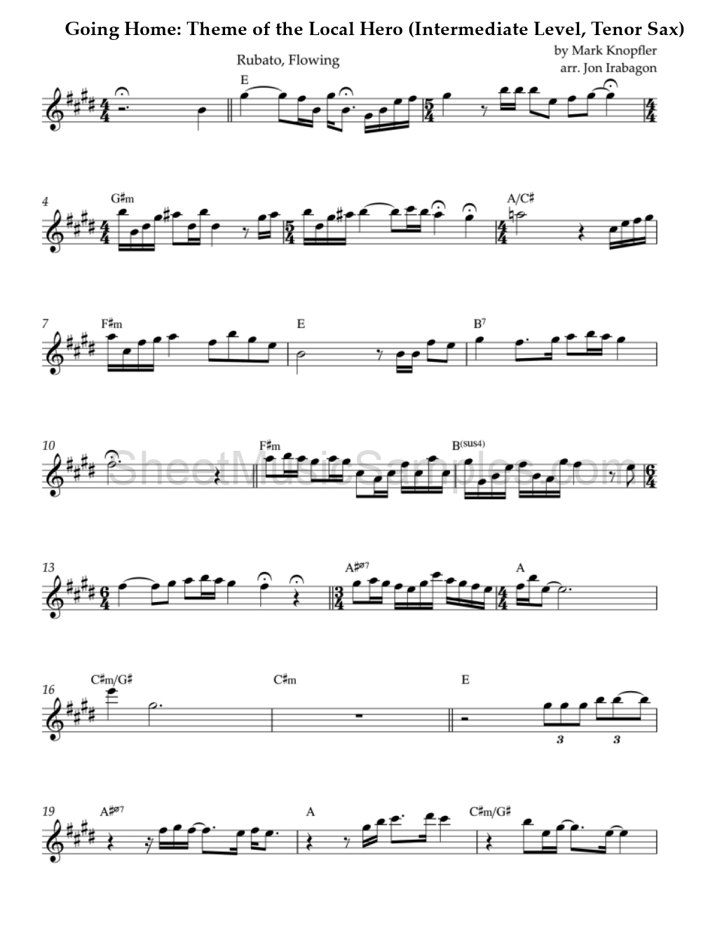 Going Home: Theme of the Local Hero (Intermediate Level, Tenor Sax)