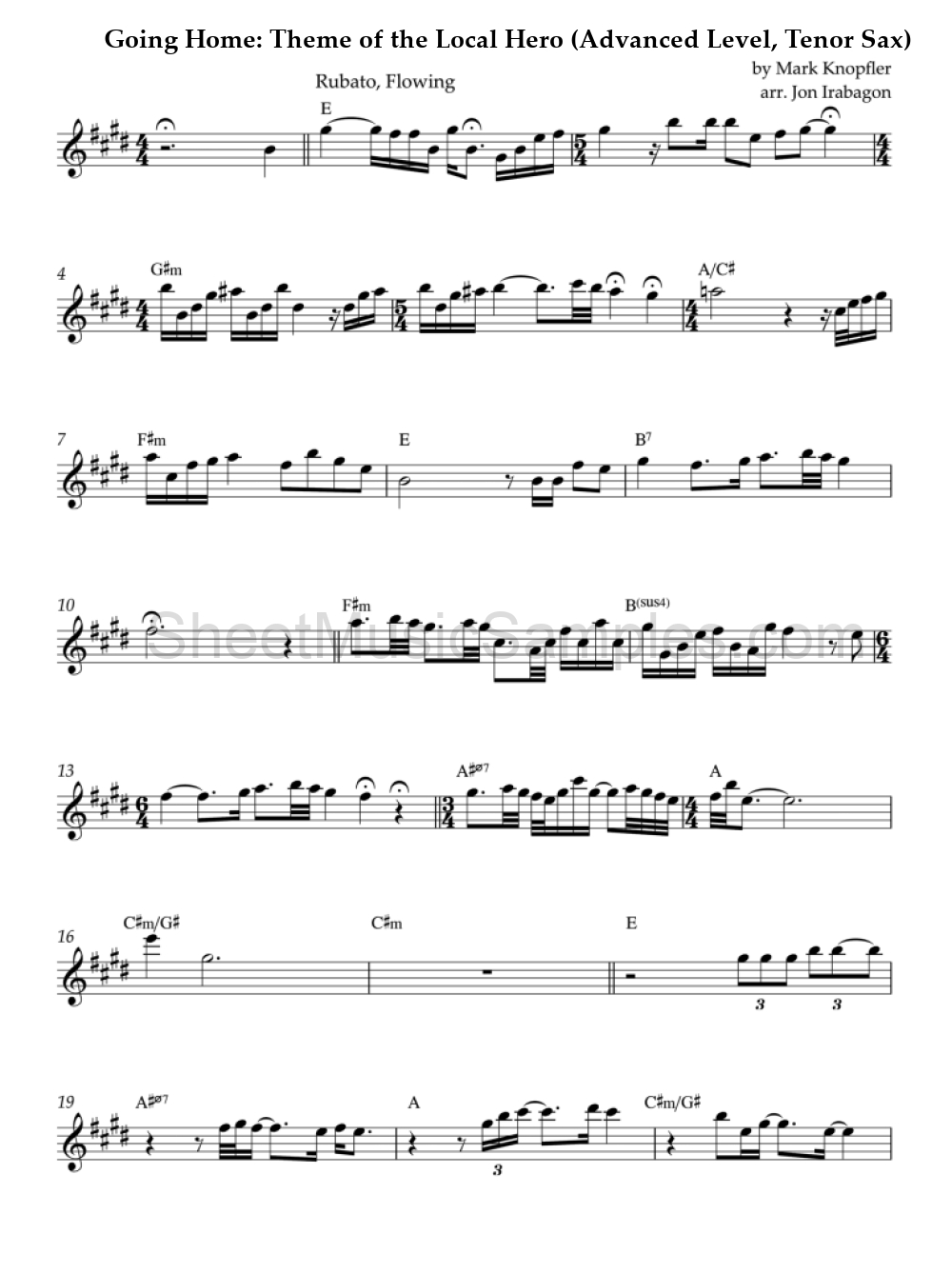 Going Home: Theme of the Local Hero (Advanced Level, Tenor Sax)