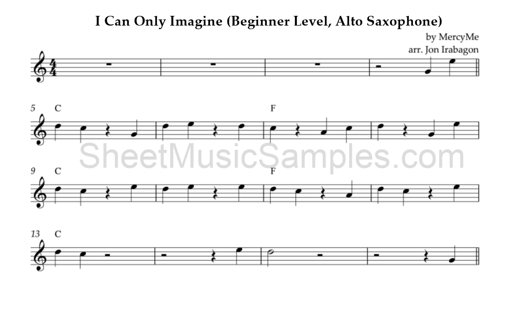 I Can Only Imagine (Beginner Level, Alto Saxophone)