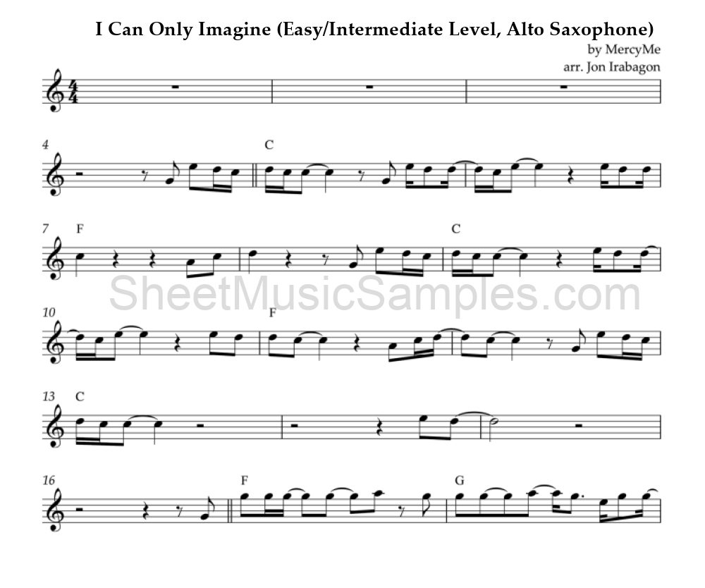 I Can Only Imagine (Easy/Intermediate Level, Alto Saxophone)