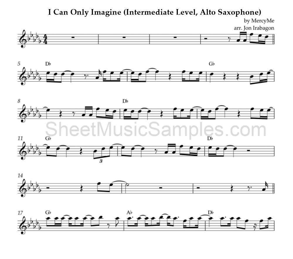 I Can Only Imagine (Intermediate Level, Alto Saxophone)