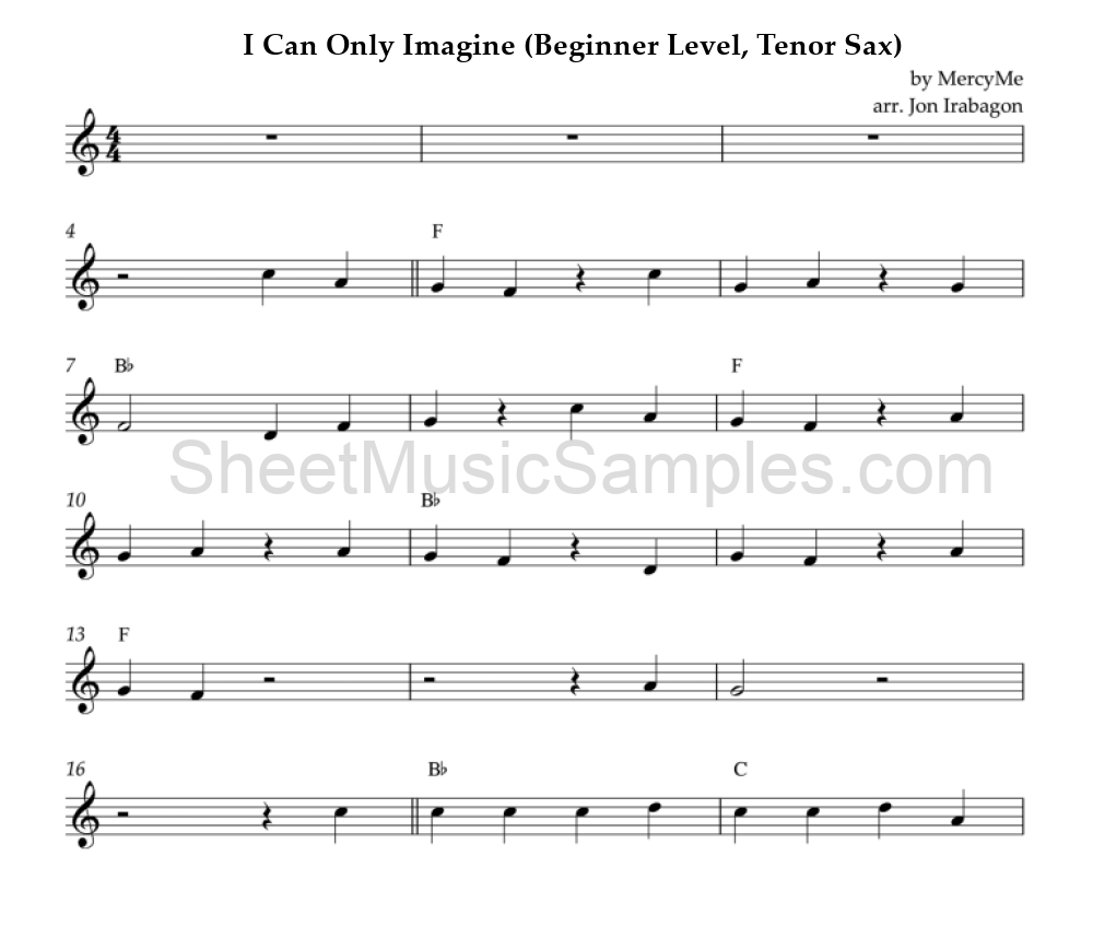 I Can Only Imagine (Beginner Level, Tenor Sax)