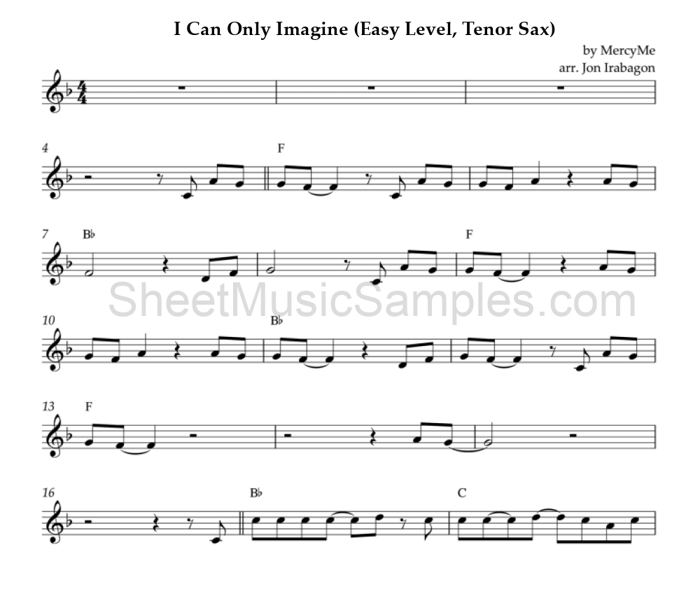 I Can Only Imagine (Easy Level, Tenor Sax)