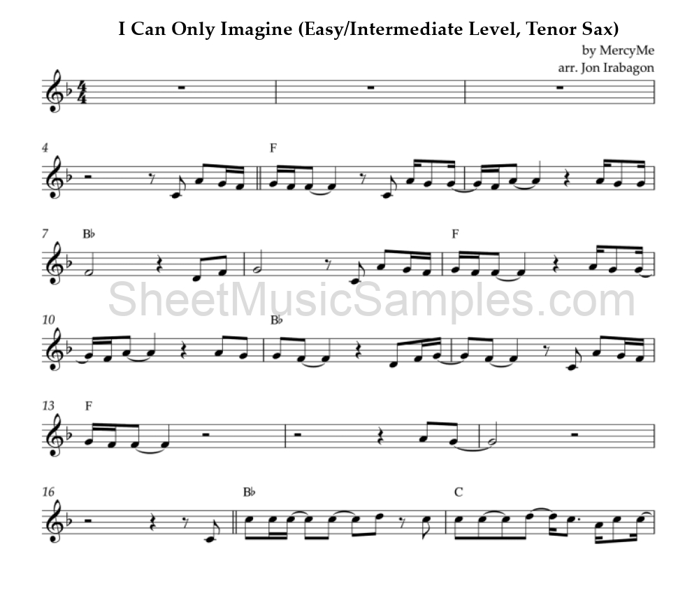 I Can Only Imagine (Easy/Intermediate Level, Tenor Sax)