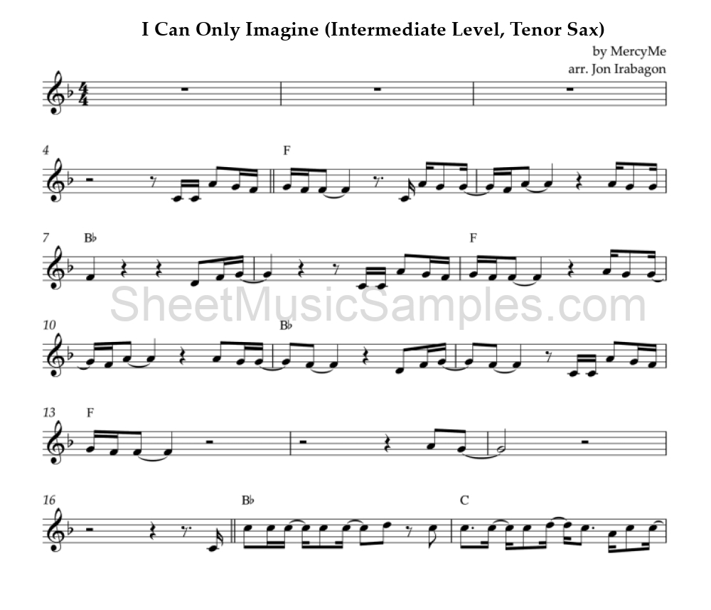 I Can Only Imagine (Intermediate Level, Tenor Sax)