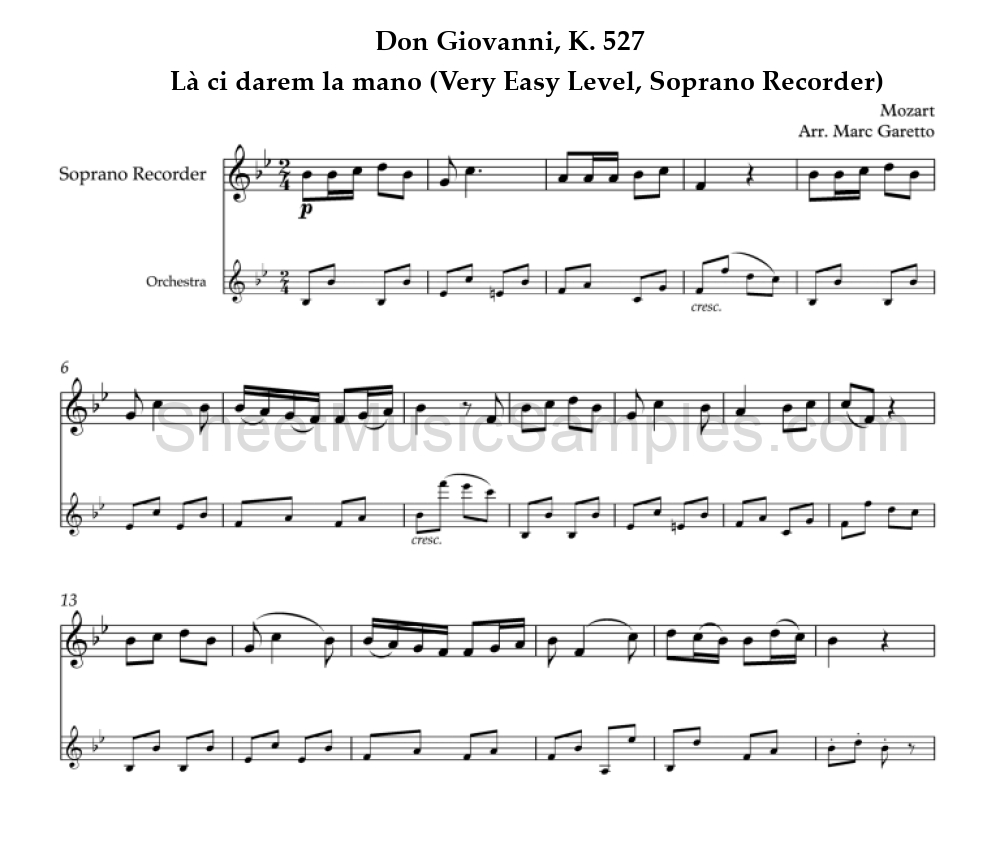 Don Giovanni, K. 527 - Là ci darem la mano (Very Easy Level, Soprano Recorder)