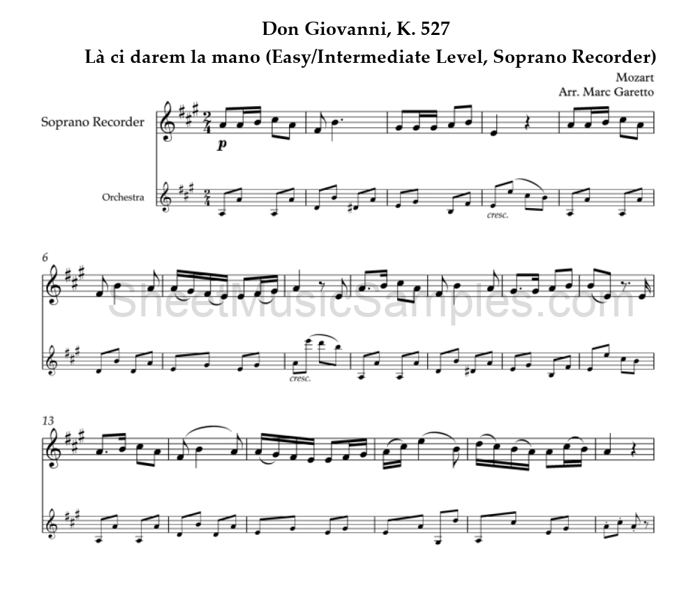 Don Giovanni, K. 527 - Là ci darem la mano (Easy/Intermediate Level, Soprano Recorder)